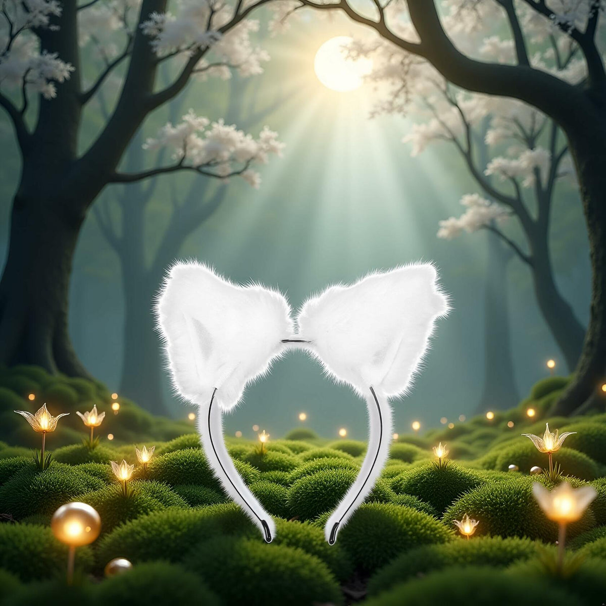 Jinshining White Cat Fox Ears Cosplay Headband with Bells Faux Fur Unisex