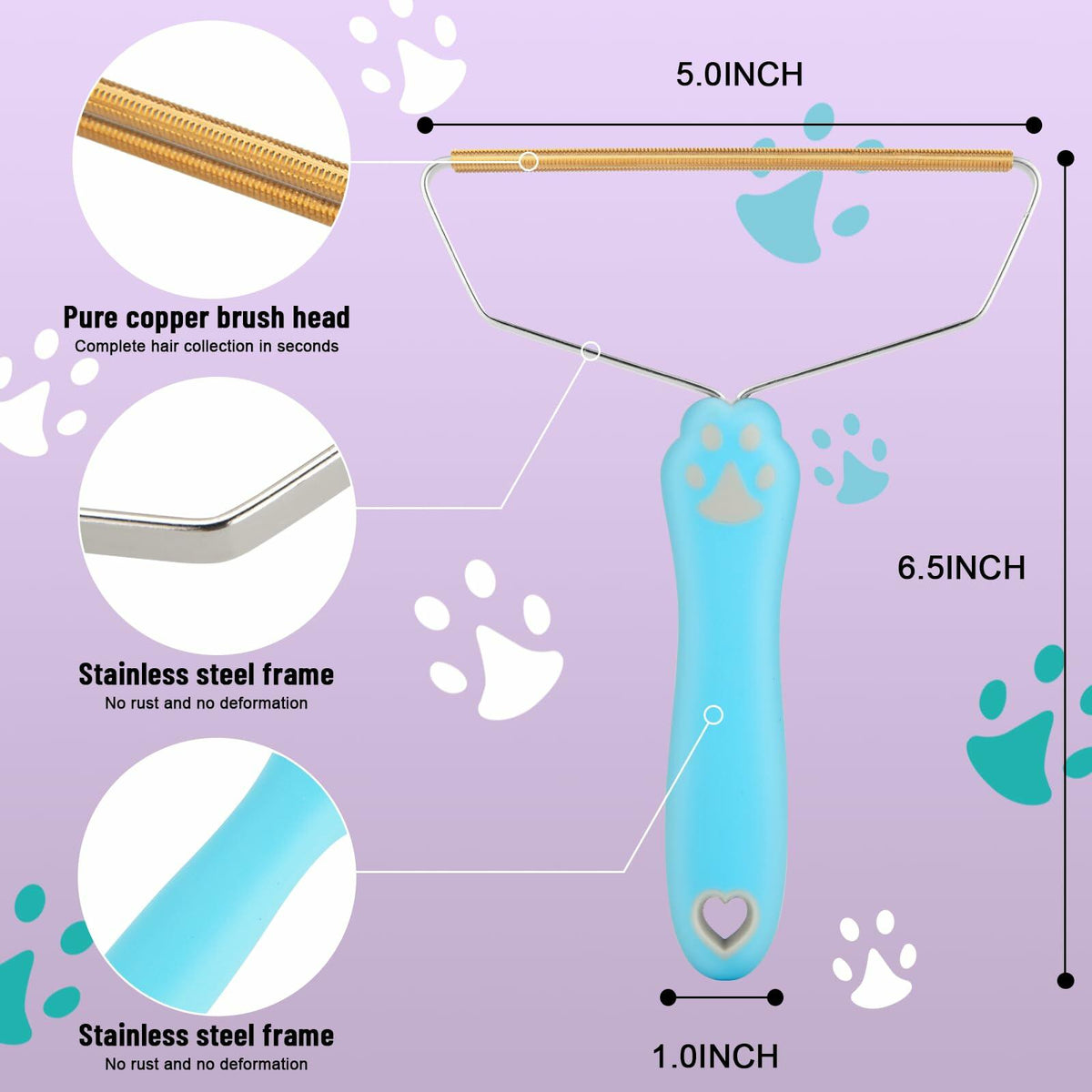 Qiguet Pet Hair Remover Carpet Scraper Fur Remover Tool Black