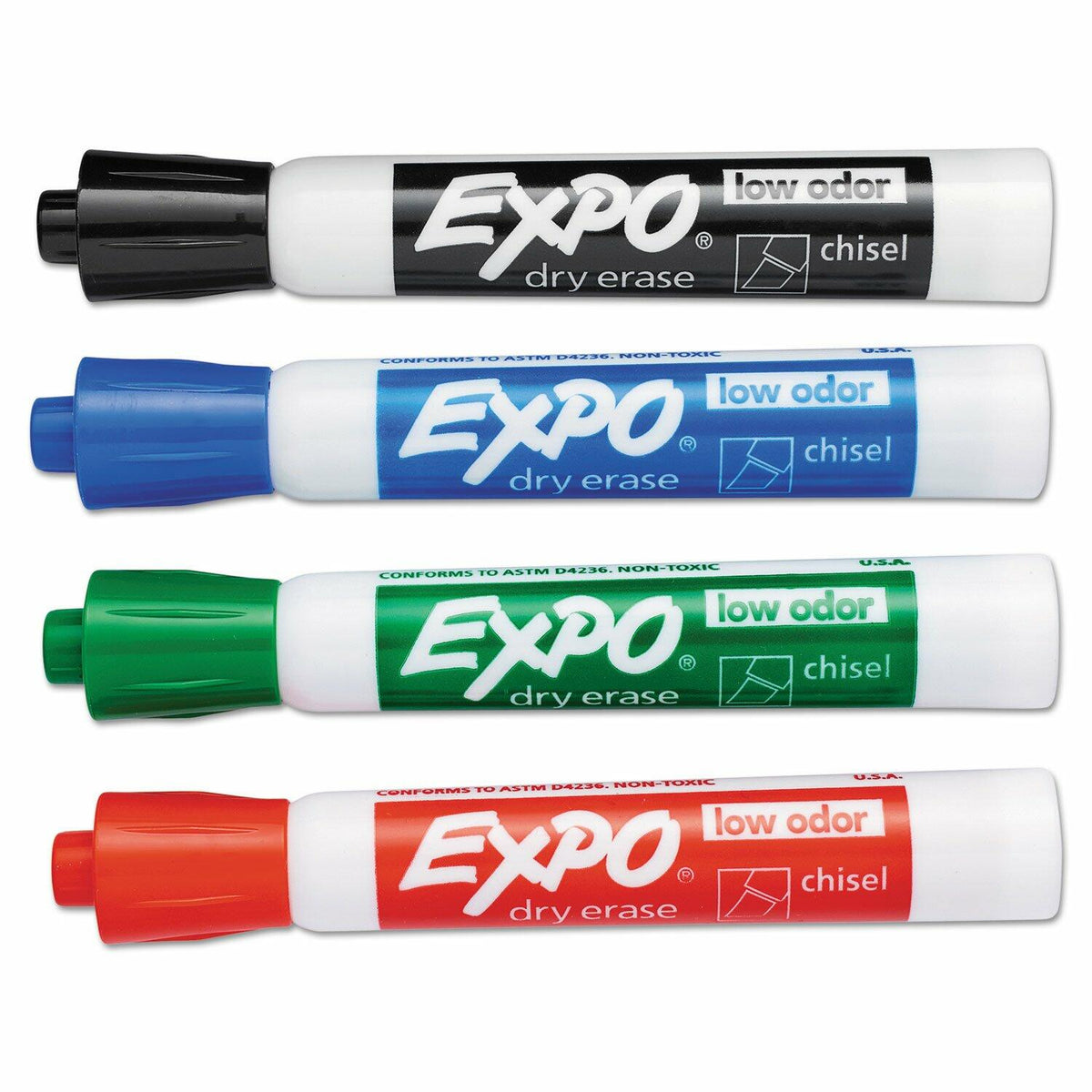 EXPO Low Odor Dry Erase Markers Chisel Tip Basic Assorted 4 pk