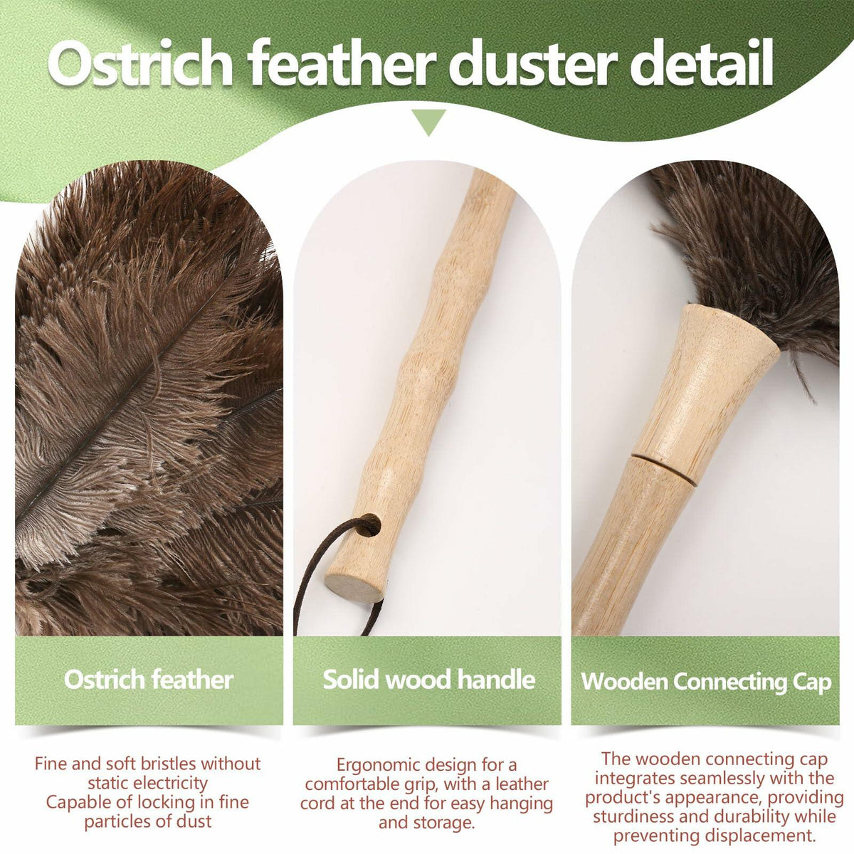 Greenfeather Small Ostrich Feather Duster 16in Wooden Handle 2 Pack