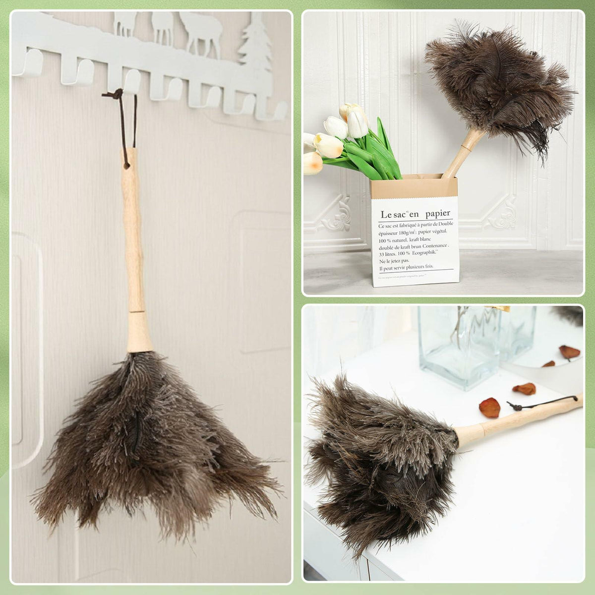 Greenfeather Small Ostrich Feather Duster 16in Wooden Handle 2 Pack