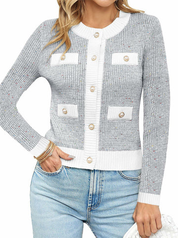 Langwyqu Womens Long Sleeve Button Down Cardigan Sweater Grey Size XL