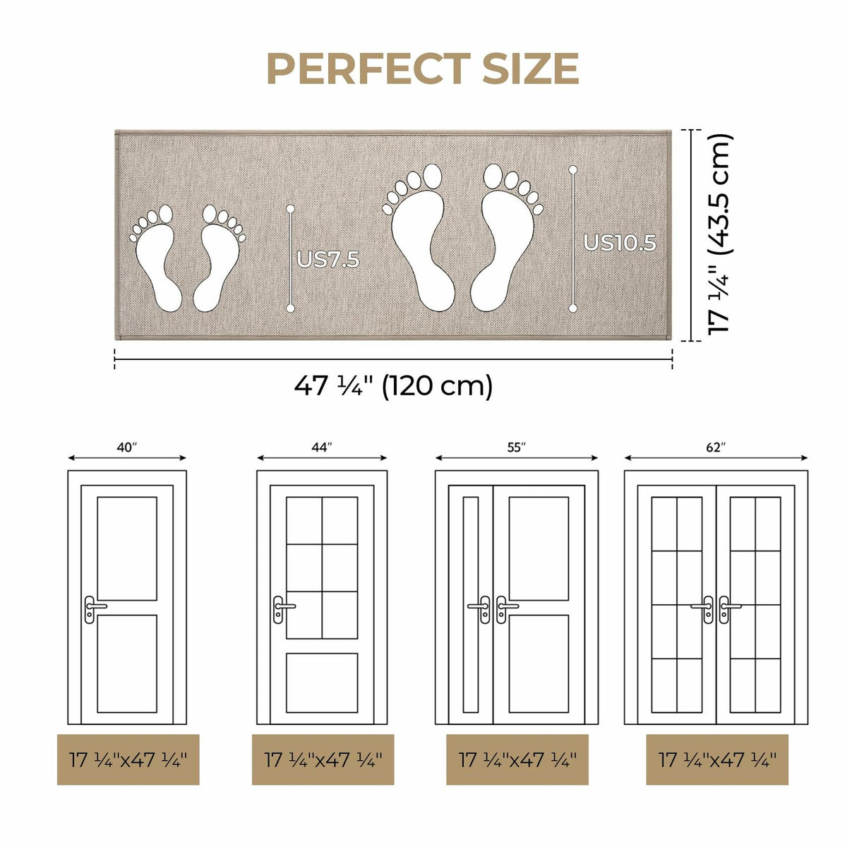 GRANNY SAYS Non-Slip Rubber Door Mat 17x47in Khaki Low Profile Runner