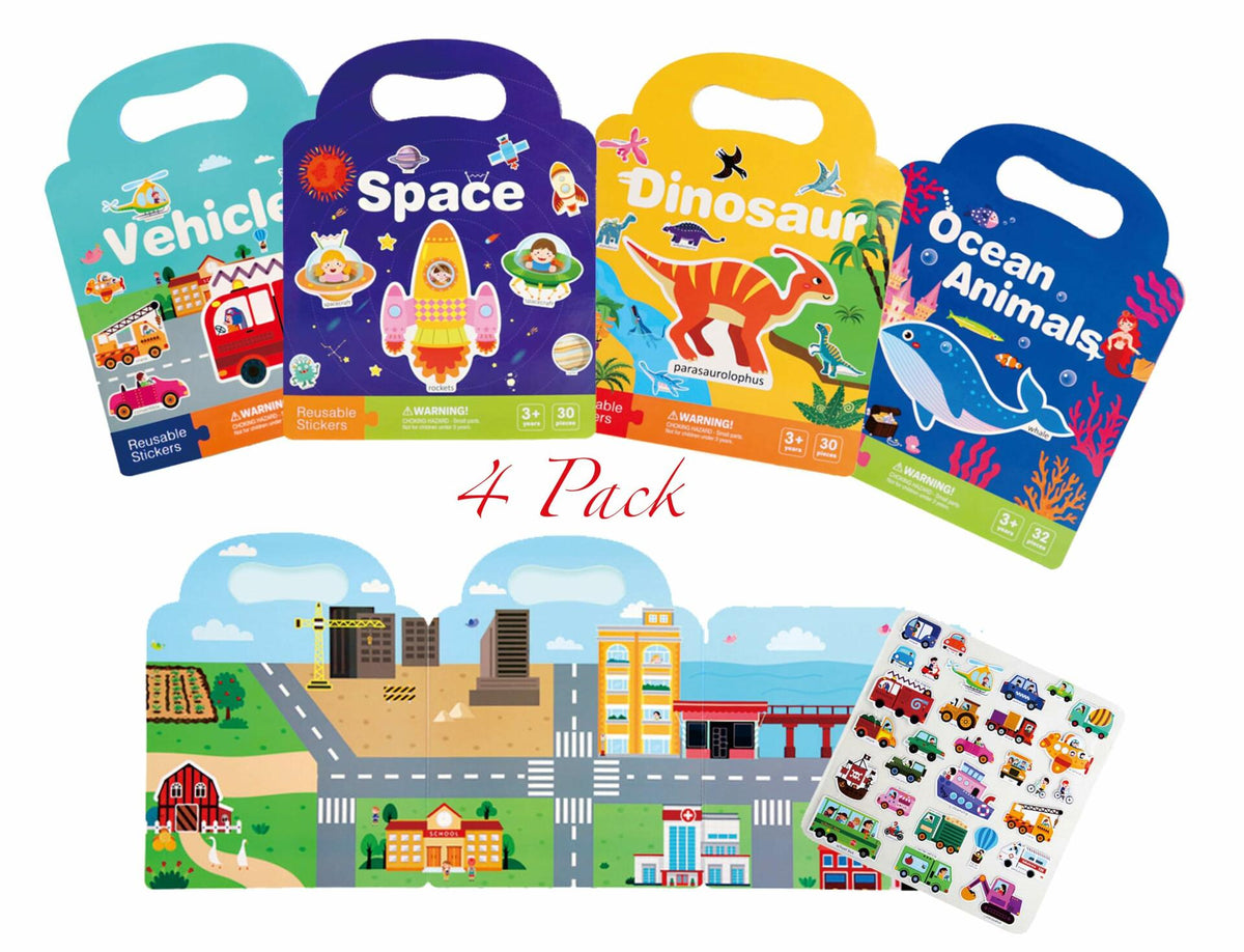 Generic 4 Pack Reusable Sticker Books 120+ Puffy Stickers Multicolor