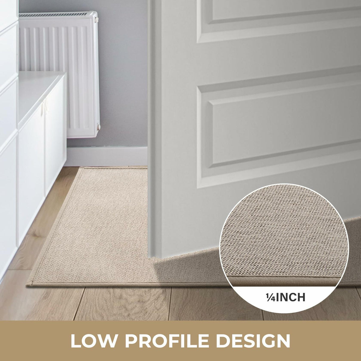 GRANNY SAYS Non-Slip Rubber Door Mat 17x47in Khaki Low Profile Runner