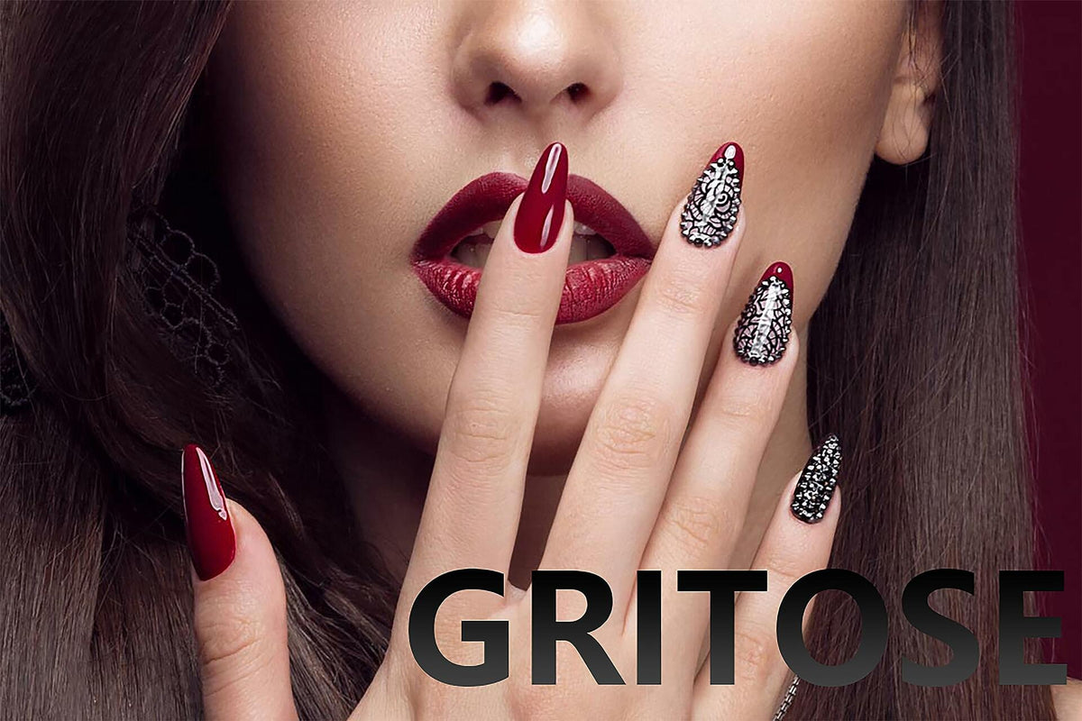 GRITOSE 24 Pcs Fall Maple Leaves Almond Medium Pink Matte Press On Nails