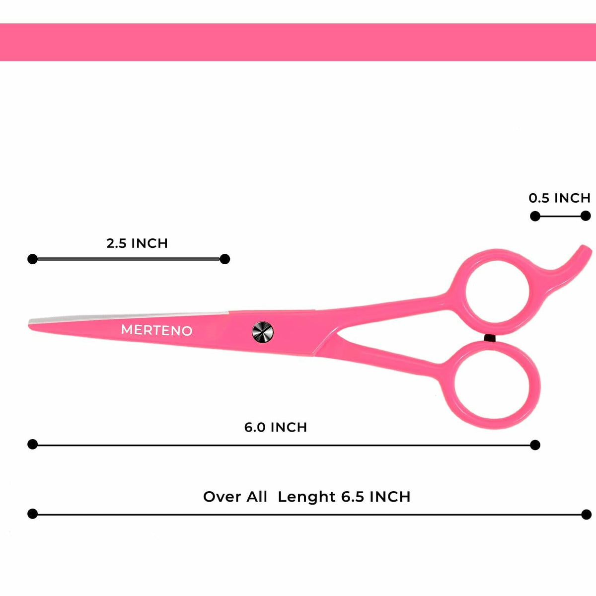 MERTENO Professional Hair Scissors 6.5 Inch Pink Rubber Handle Shears