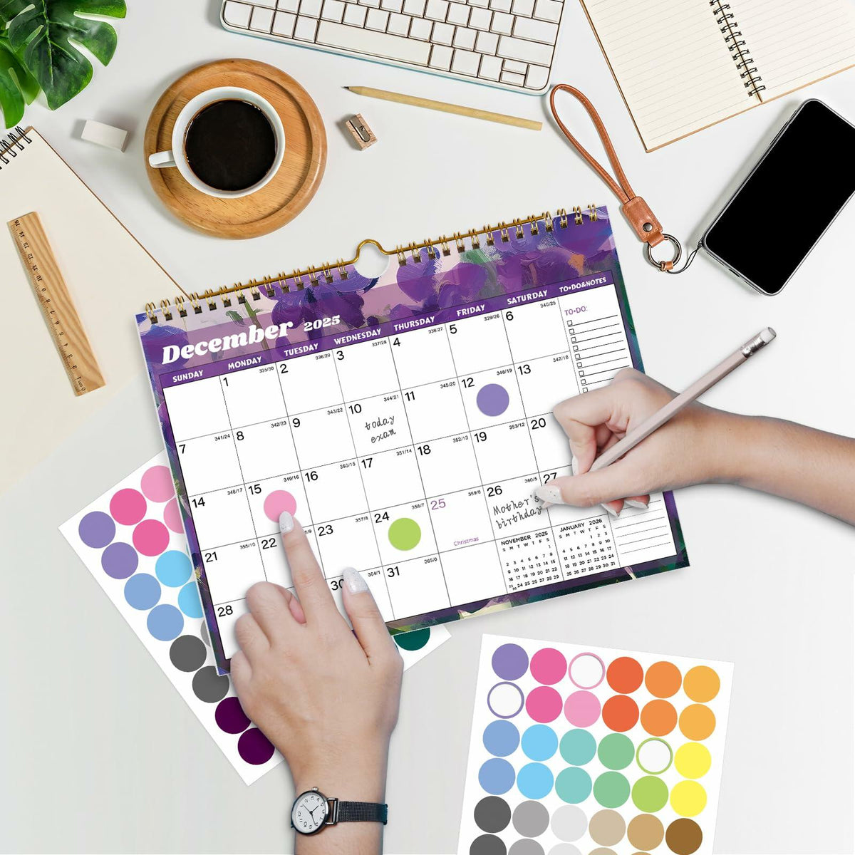 XISIDO 18-Month Wall Calendar 2025-2026 11x8.5 Flower Julian Dates