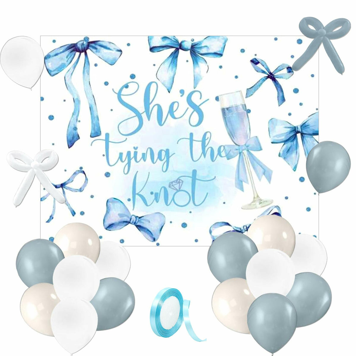 BACH AND BOUJEE She's Tying The Knot Backdrop Blue Bridal Shower Banner