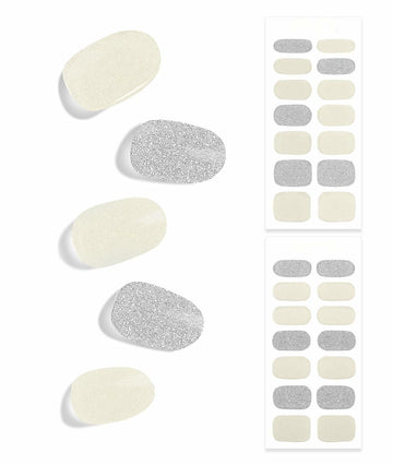 DUKASOU Semi Cured Gel Nail Strips 28 pcs Creamy White Glitter UV Light