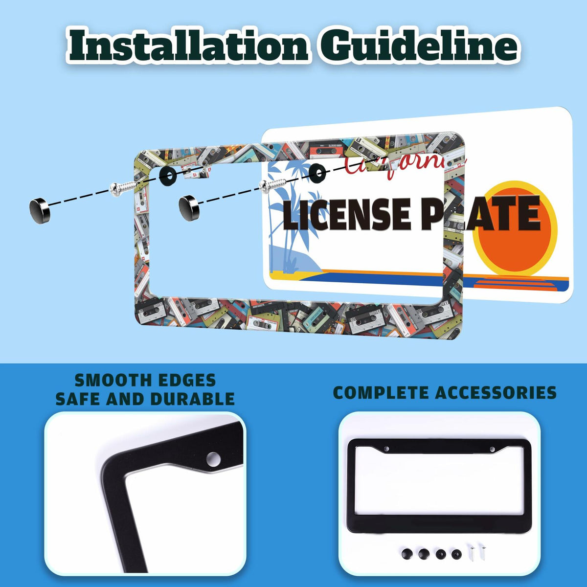 Cassette Music Tape License Plate Frame Stainless Steel 6.3x12.2 in