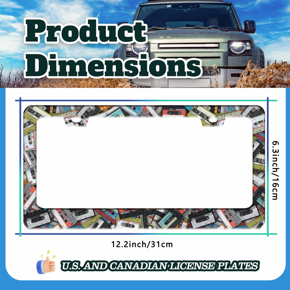 Cassette Music Tape License Plate Frame Stainless Steel 6.3x12.2 in
