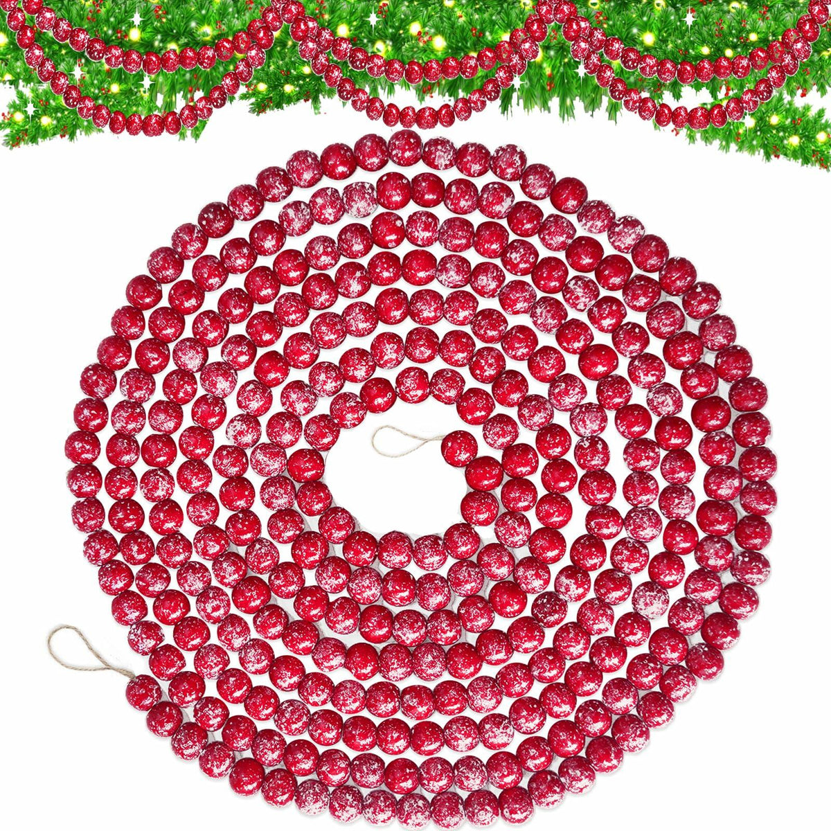 13ft Christmas Wood Bead Garland Red White Wooden Beads Xmas Tree Decor