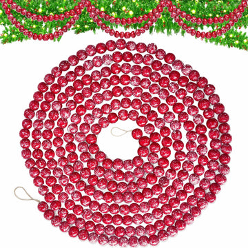 13ft Christmas Wood Bead Garland Red White Wooden Beads Xmas Tree Decor