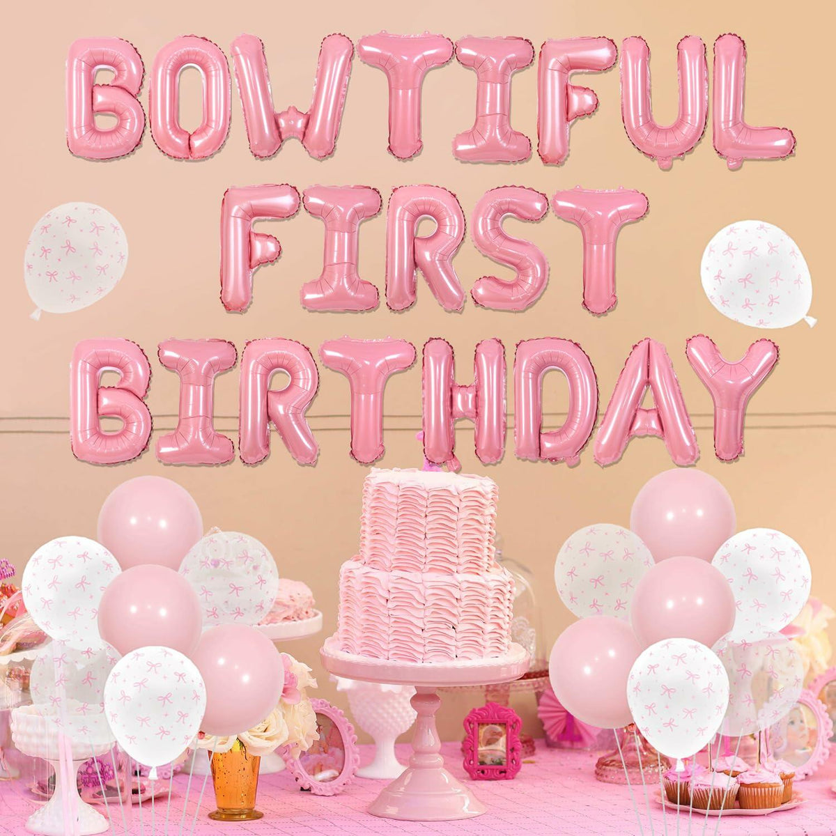 Pink Bow 1st Birthday Balloons Kit Girls Party Supplies Foil Latex Decor