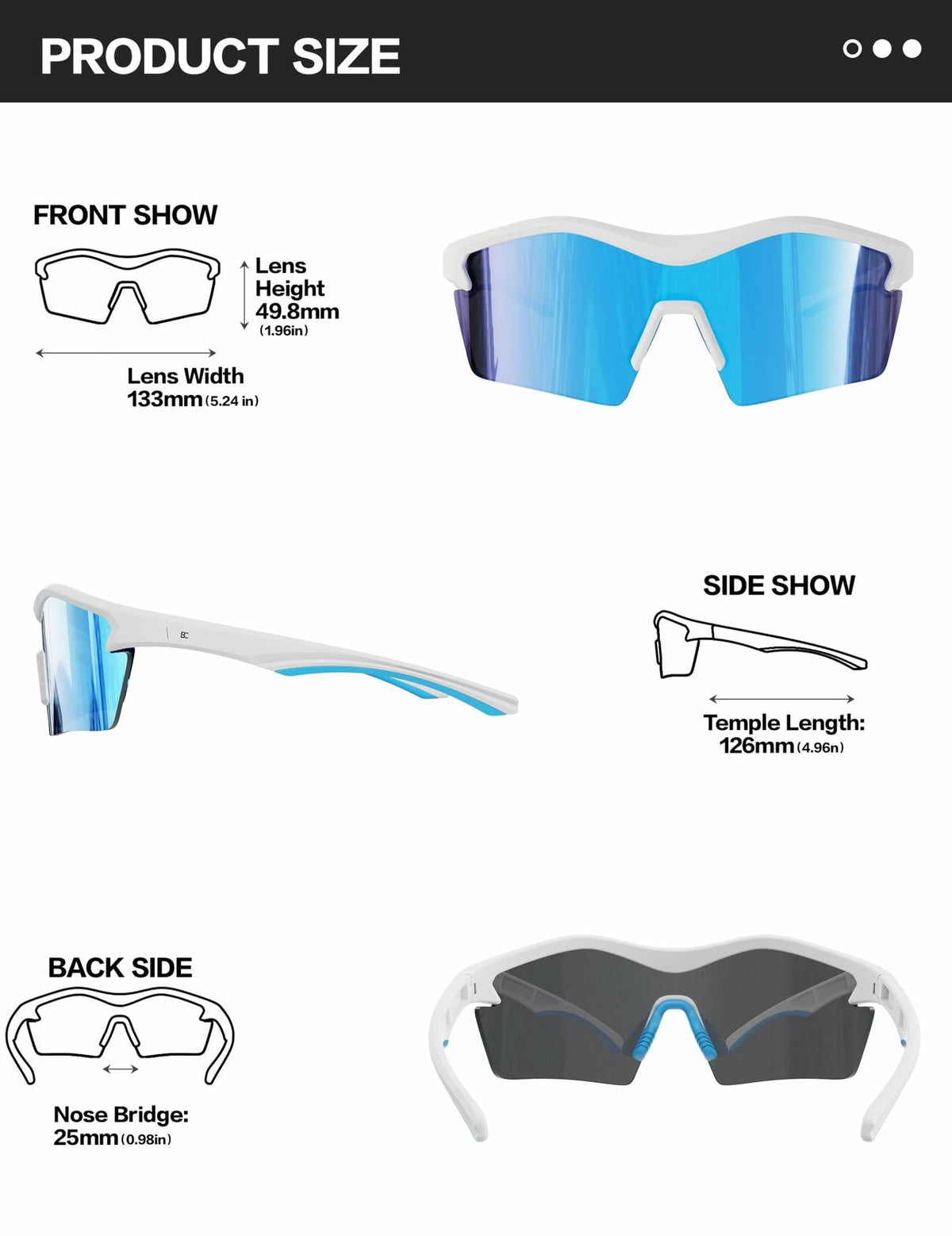 BIRCEN Baseball Cycling Sunglasses Men Women MTB Sports Blue Lens White Frame