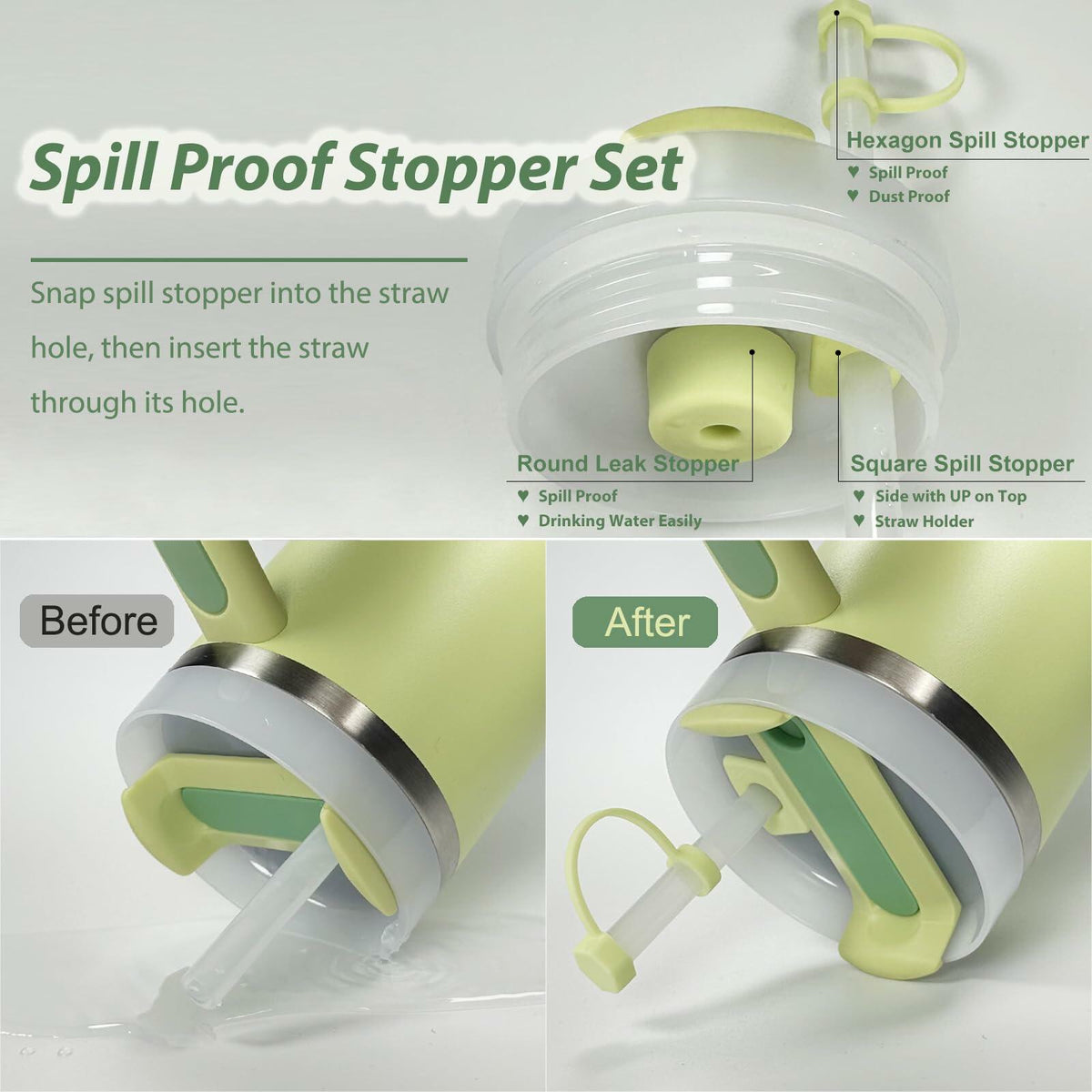 9PCS Stanley Cup Accessories Set Spill Stopper Straw Cover Boot Citron