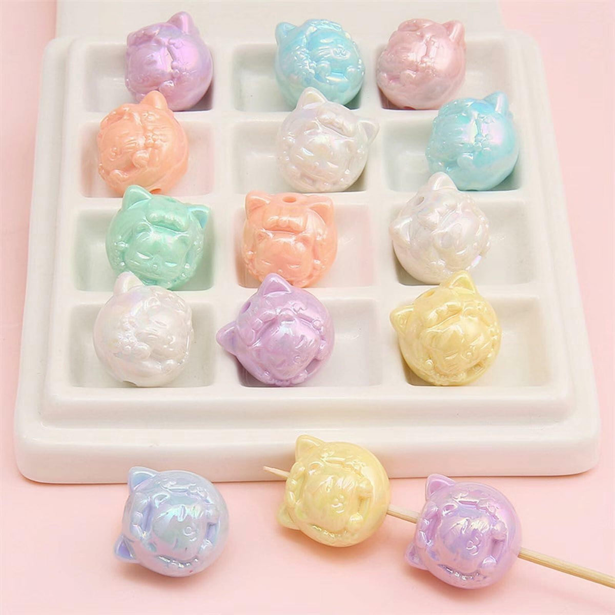 18Pcs Cute Beads for Pens (Acrylic, Mixed Color, Dragon Head Cat) - DIY