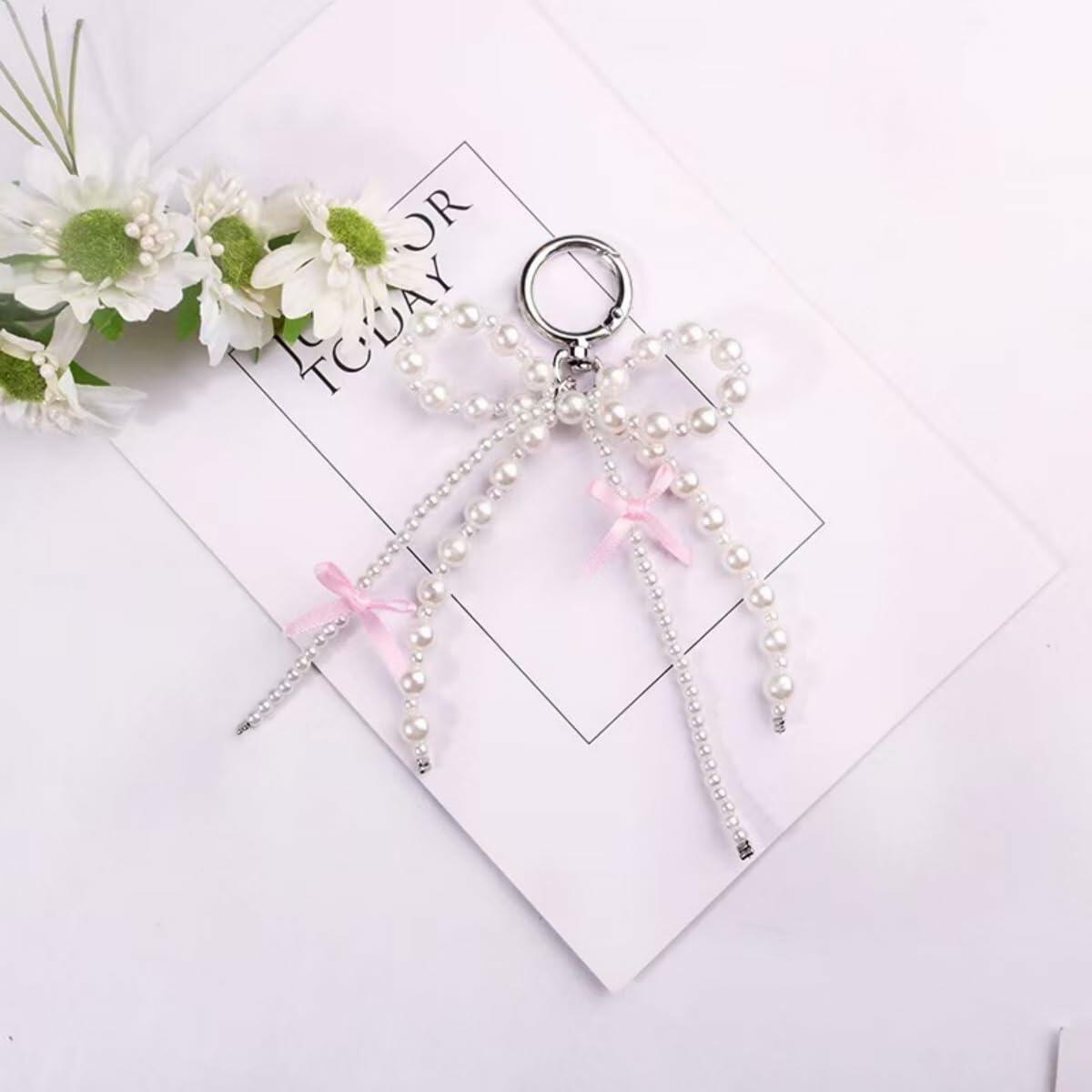ICFIRSION Pearl Bow Keychain for Women Coquette Purse Bag Charm Style1