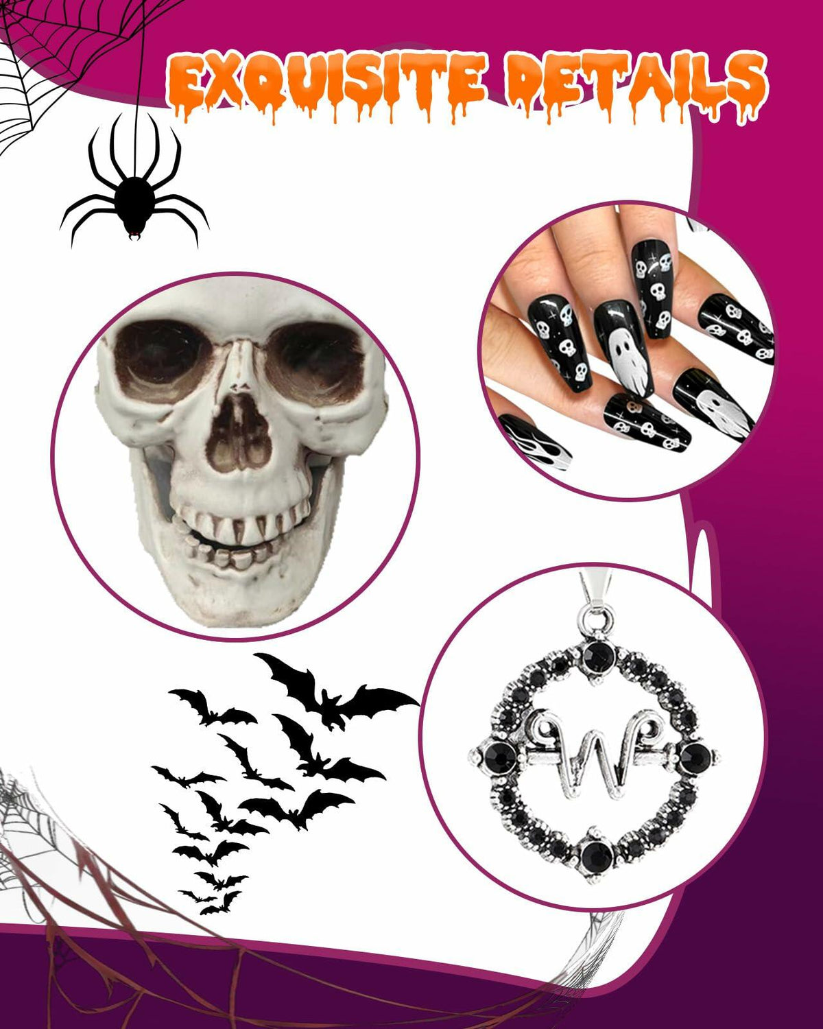 Swooflia 5PCS Women’s Halloween Costume Accessories Set Skull Necklace