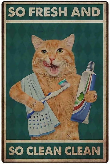 Licpact Bathroom Cat So Fresh and So Clean Metal Tin Sign 12x8 Inches