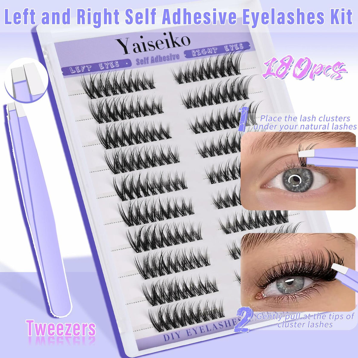 Yaiseiko Self Adhesive Lash Clusters Wispy C Curl 8-17MM 180Pcs