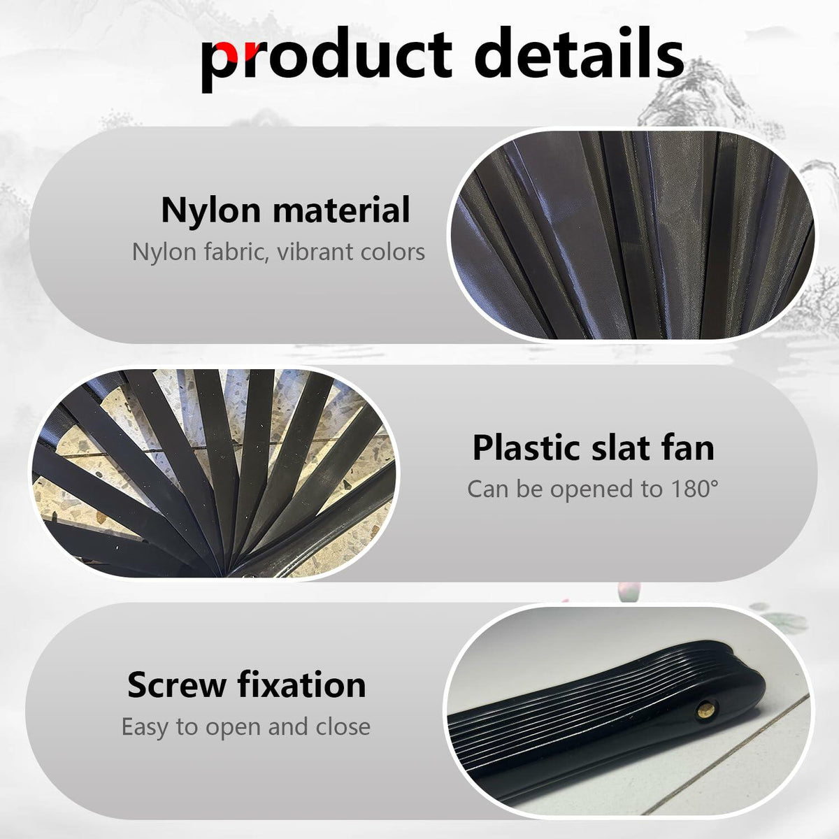 Clussbin Boots on The Ground Hand Fan Large Folding Black Wood