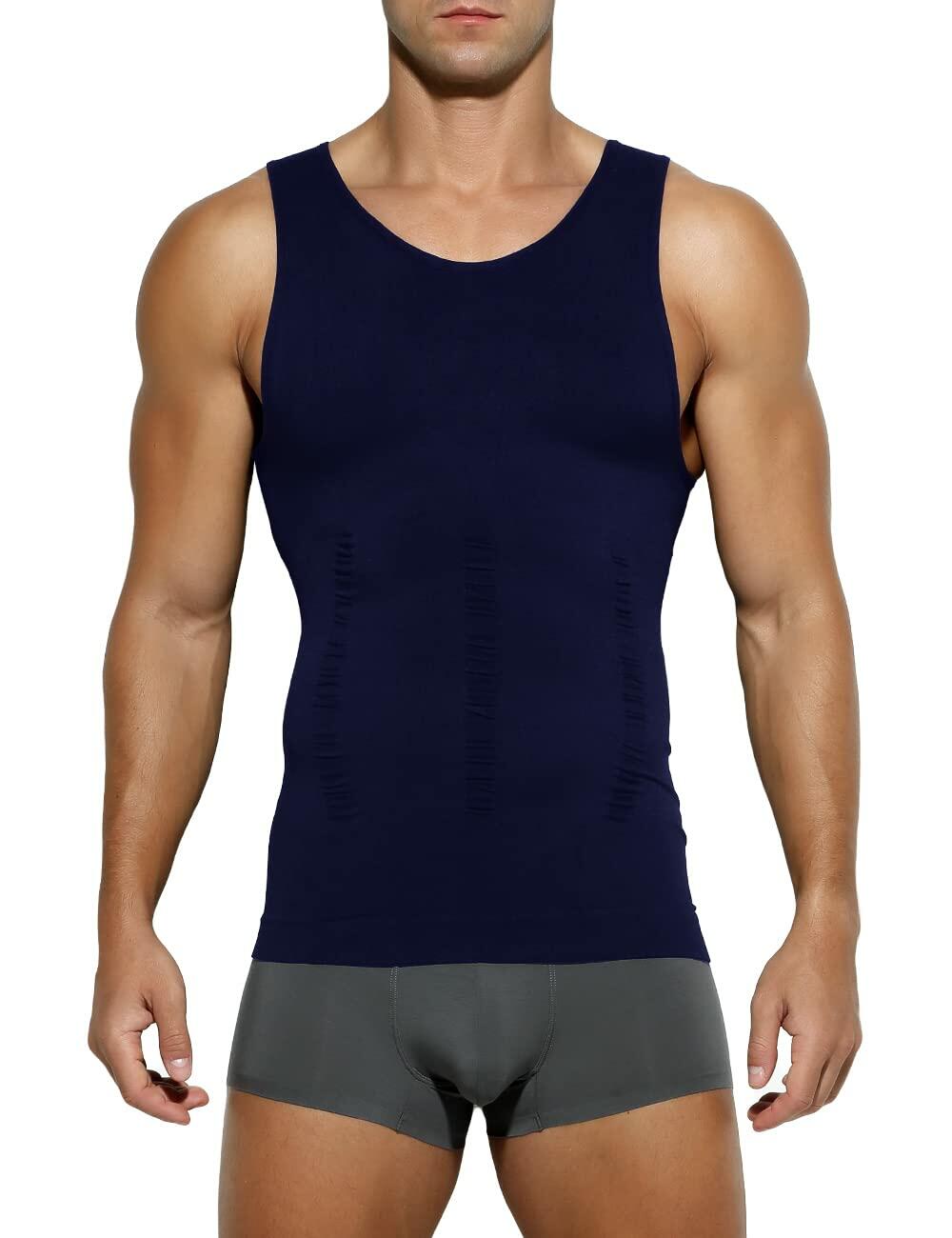 Casey Kevin Sleeveless Gynecomastia Compression Shirt Body Shaper Navy Blue XL