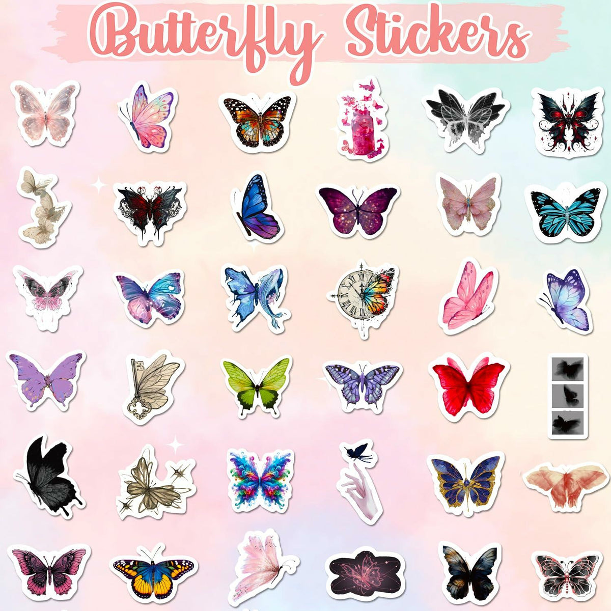 Sunvalley Butterfly Stickers 100 PCS Assorted Vinyl Waterproof Cute Aesthetic