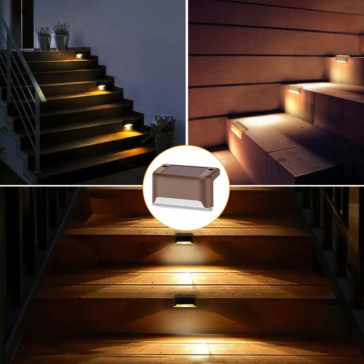 Phereu Solar Deck Lights 16 Pack LED Waterproof Outdoor Warm White Brown