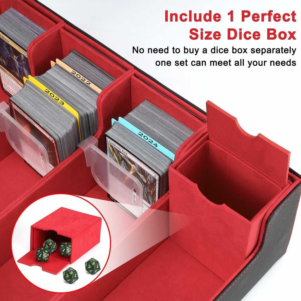 KEGGTUN Card Deck Storage Box for 3000+ MTG Cards with Dividers Dice Red&Black