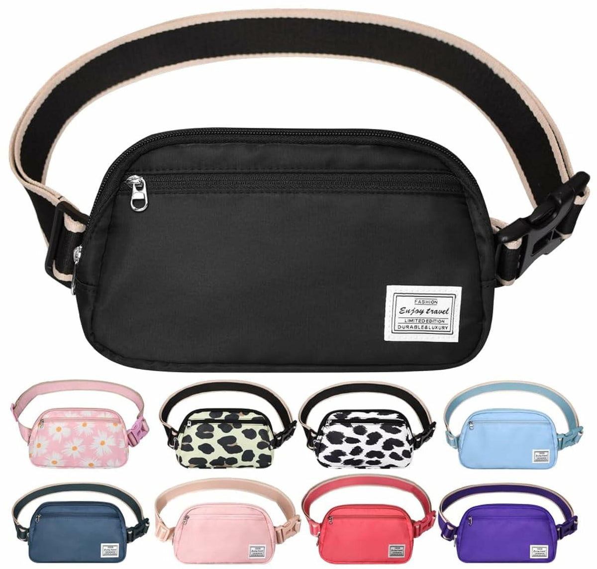 DMLuna Small Crossbody Bag Mini Waist Adjustable Strap Black Size 8.7in