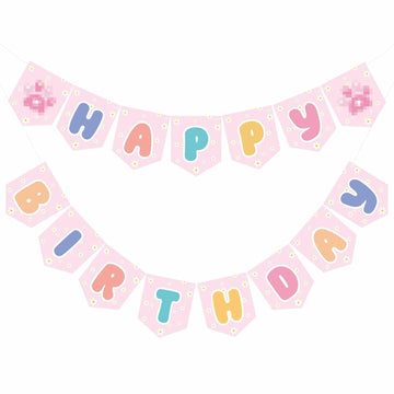 Marspark Blue Dog Birthday Banner with Daisy Flowers Pastel Colorful
