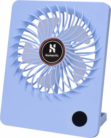 Homeritz Rechargeable Desk Fan 2000mAh Battery 180° Tilt Blue Compact