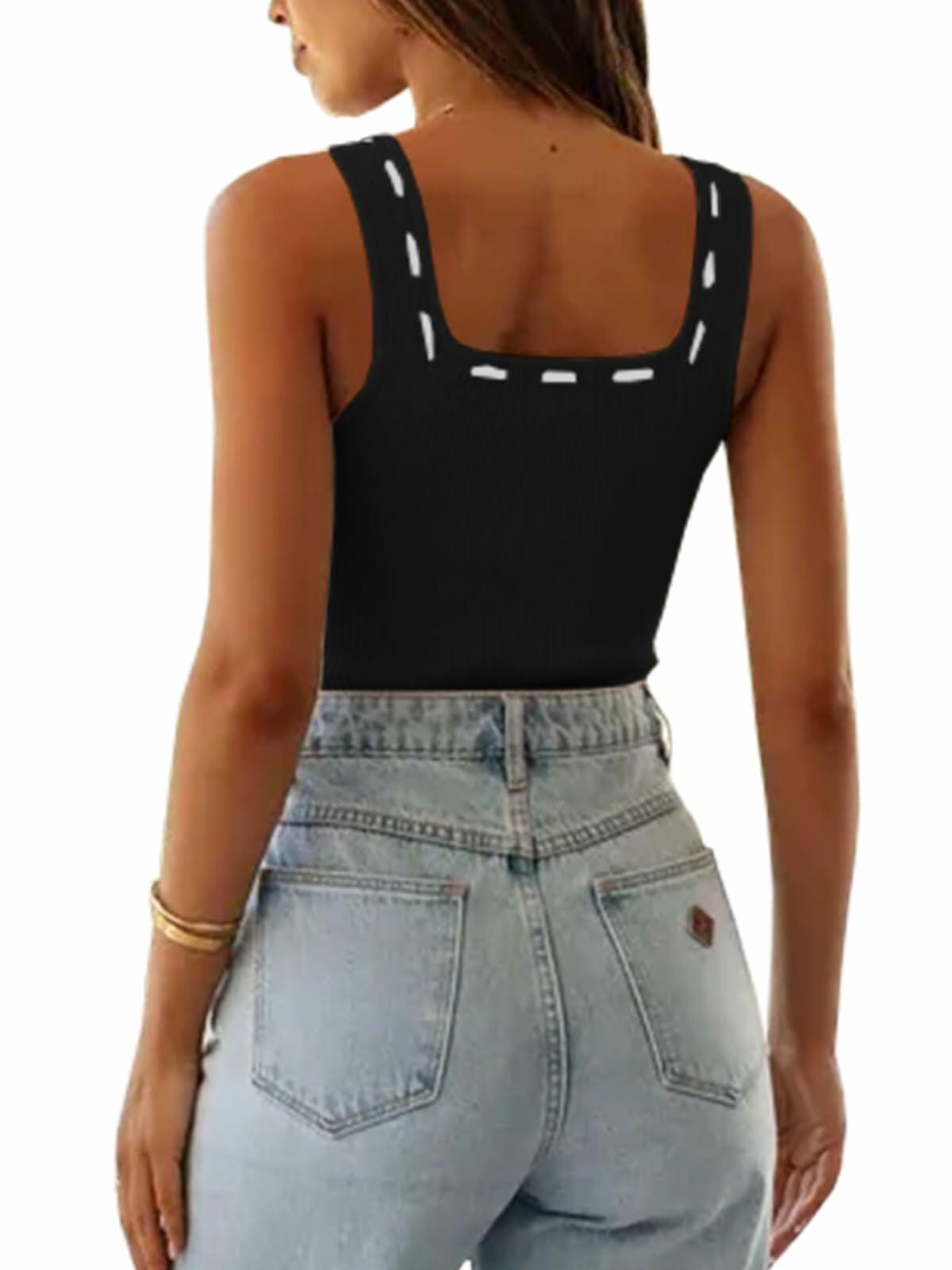 Imily Bela Womens Square Neck Ribbed Tank Top Black Size M