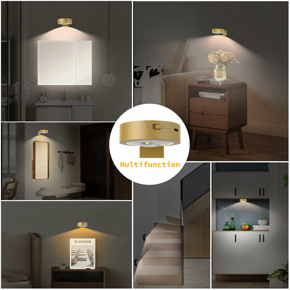 EUIOKUN Picture Lights Rechargeable Wireless Magnetic LED Wall Art Gold 2Pack