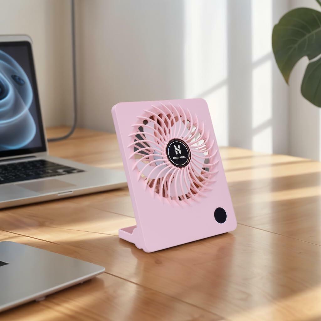 Homeritz Rechargeable Desk Fan 2000mAh Battery 180° Tilt Blue Compact