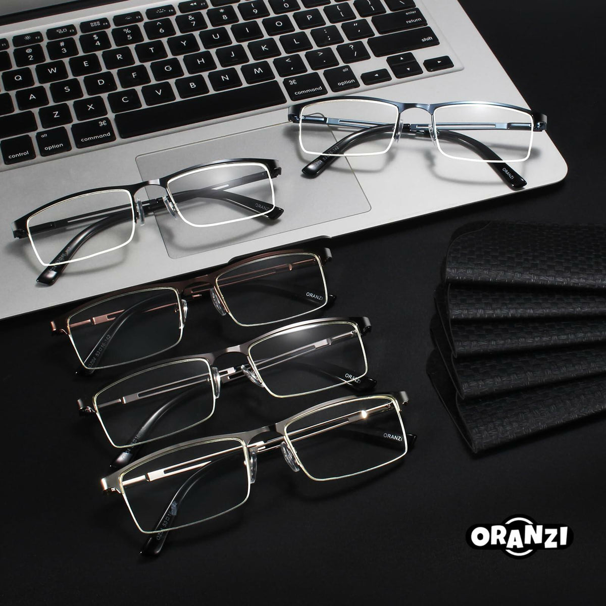 ORANZI 5-Pack Blue Light Blocking Reading Glasses, Half Metal Frame, 1.00