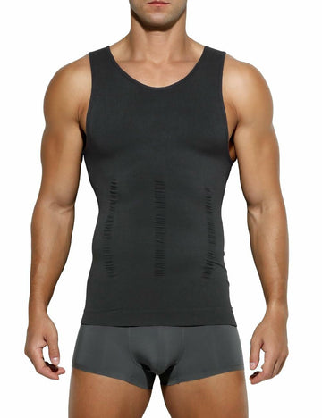 Casey Kevin Men’s Compression Shirt – Sleeveless Body Shaper, Large Grey