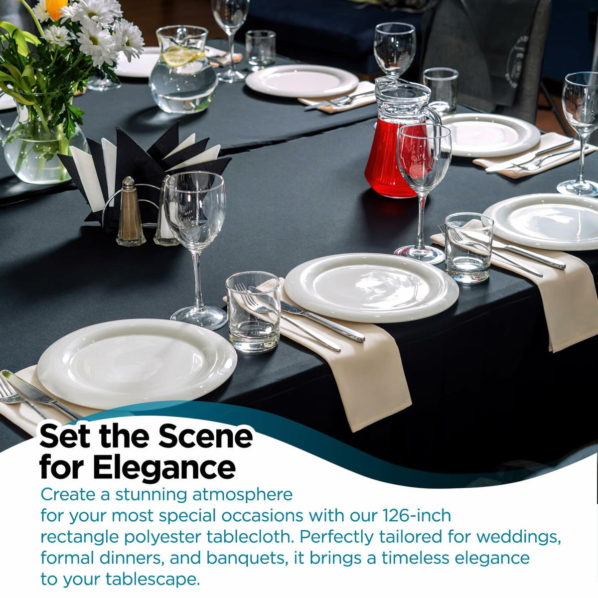 Leading Linens 2-Pack Black 60x126" Polyester Tablecloth – Washable & Durable