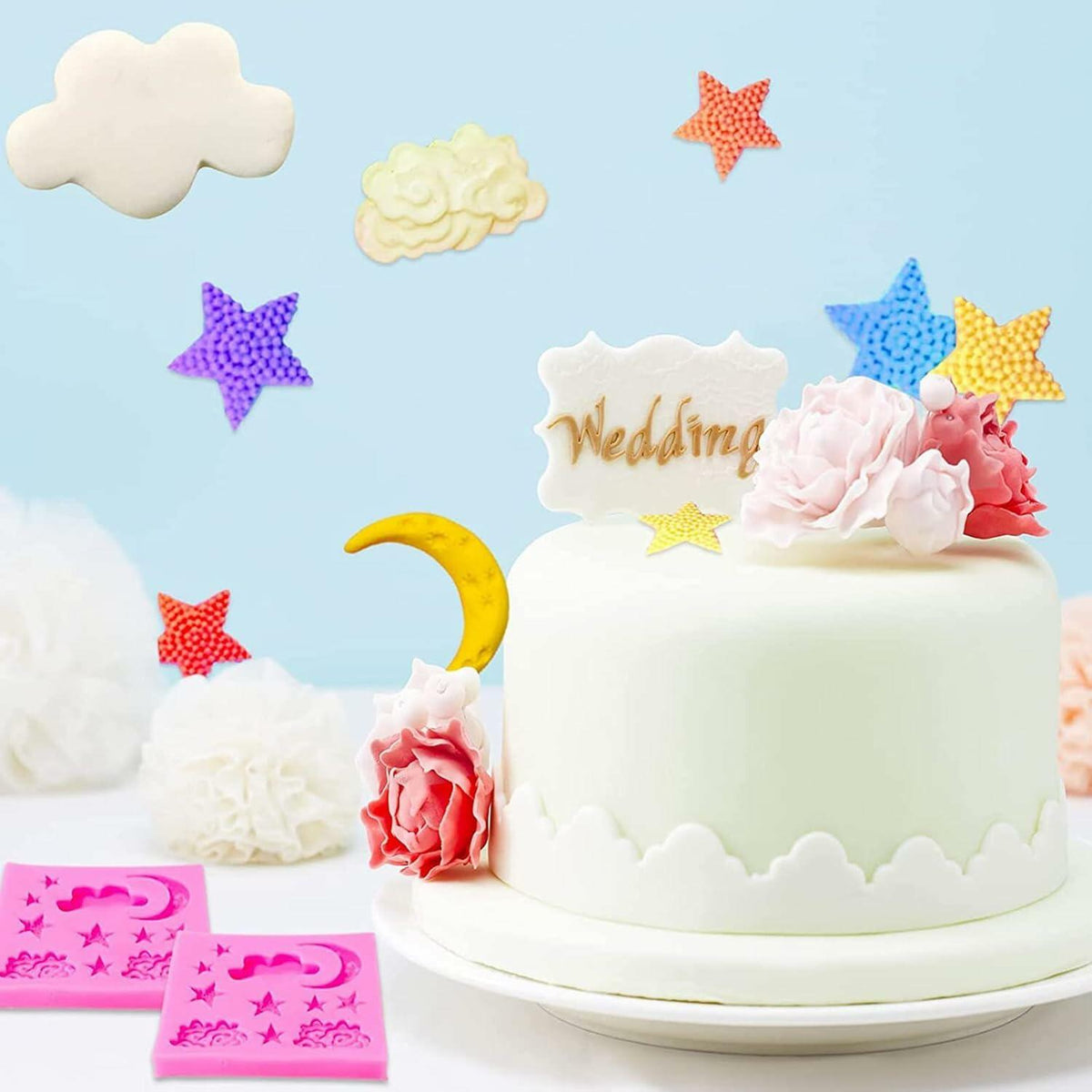 Star Moon Clouds Silicone Fondant Mold DIY Candy Chocolate Baking Pink