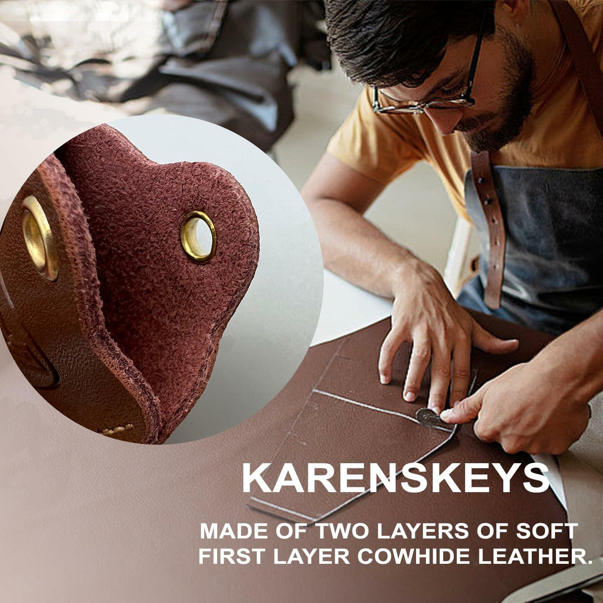 KARENSKEYS Handmade Leather Car Key Cover Sleeve with Keychain Loop