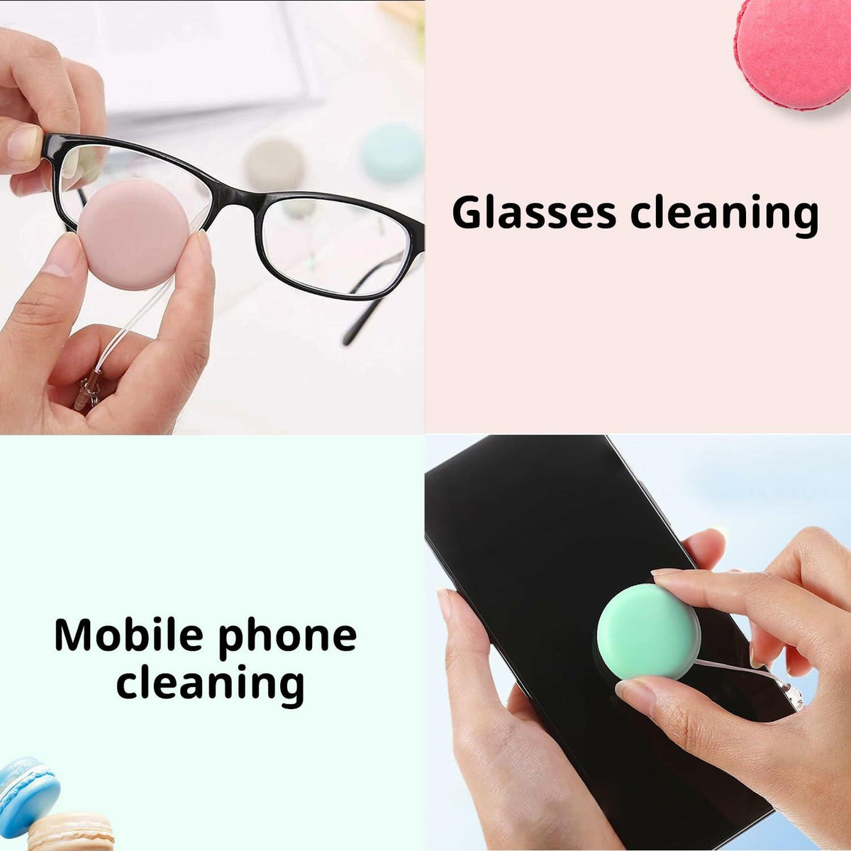 Macaron Phone Screen Cleaner 4PCS Mobile Screen Cleaning Ball Wipe Pendant