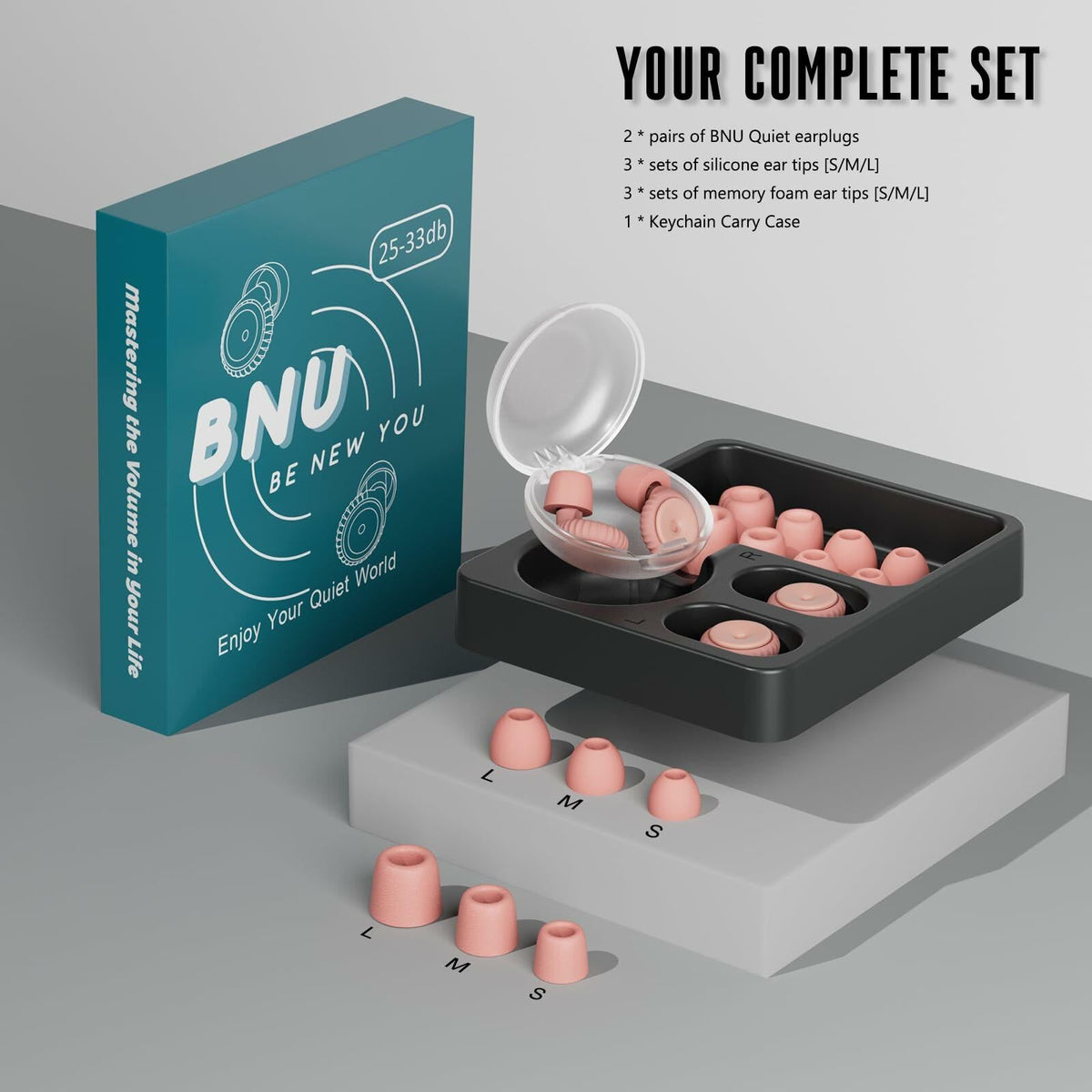BNU Concert Ear Plugs 2 Pairs Reusable High Fidelity Noise Reduction Pink