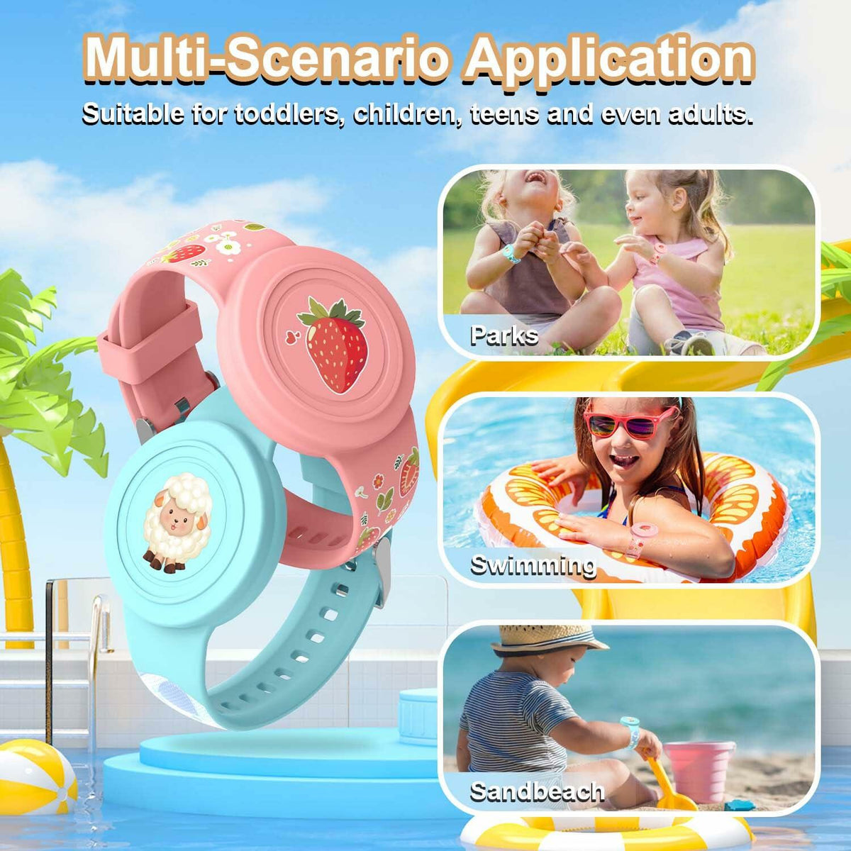 Kids AirTag Bracelet Waterproof Silicone Hidden Tracker Band Sheep Strawberry