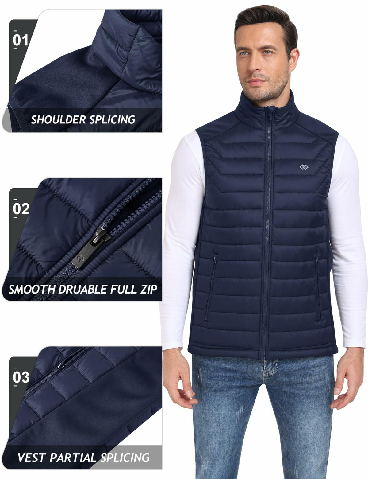 MoFiz Men’s Puffer Vest Winter Active Zipper Sleeveless Jacket Navy XX-Large