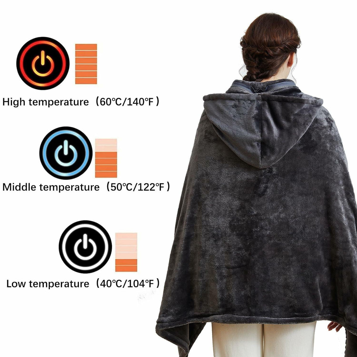 Lailisapex USB Heated Wearable Blanket Shawl Hooded, Portable, 3 Gears