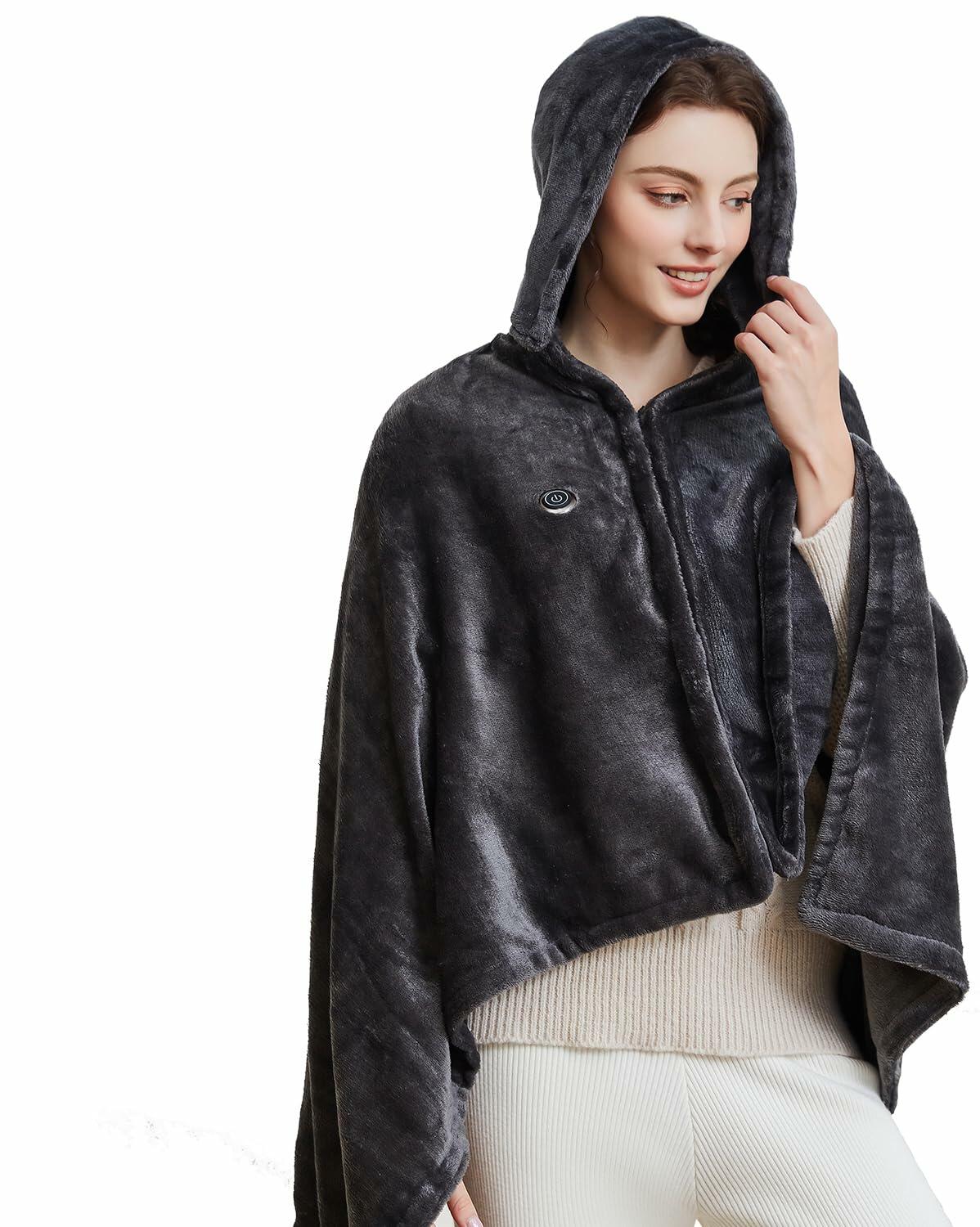 Lailisapex USB Heated Wearable Blanket Shawl Hooded, Portable, 3 Gears