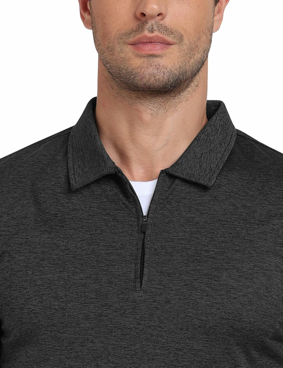 MoFiz Men’s Long Sleeve Polo Shirt Quarter-Zip Quick Dry Grey M
