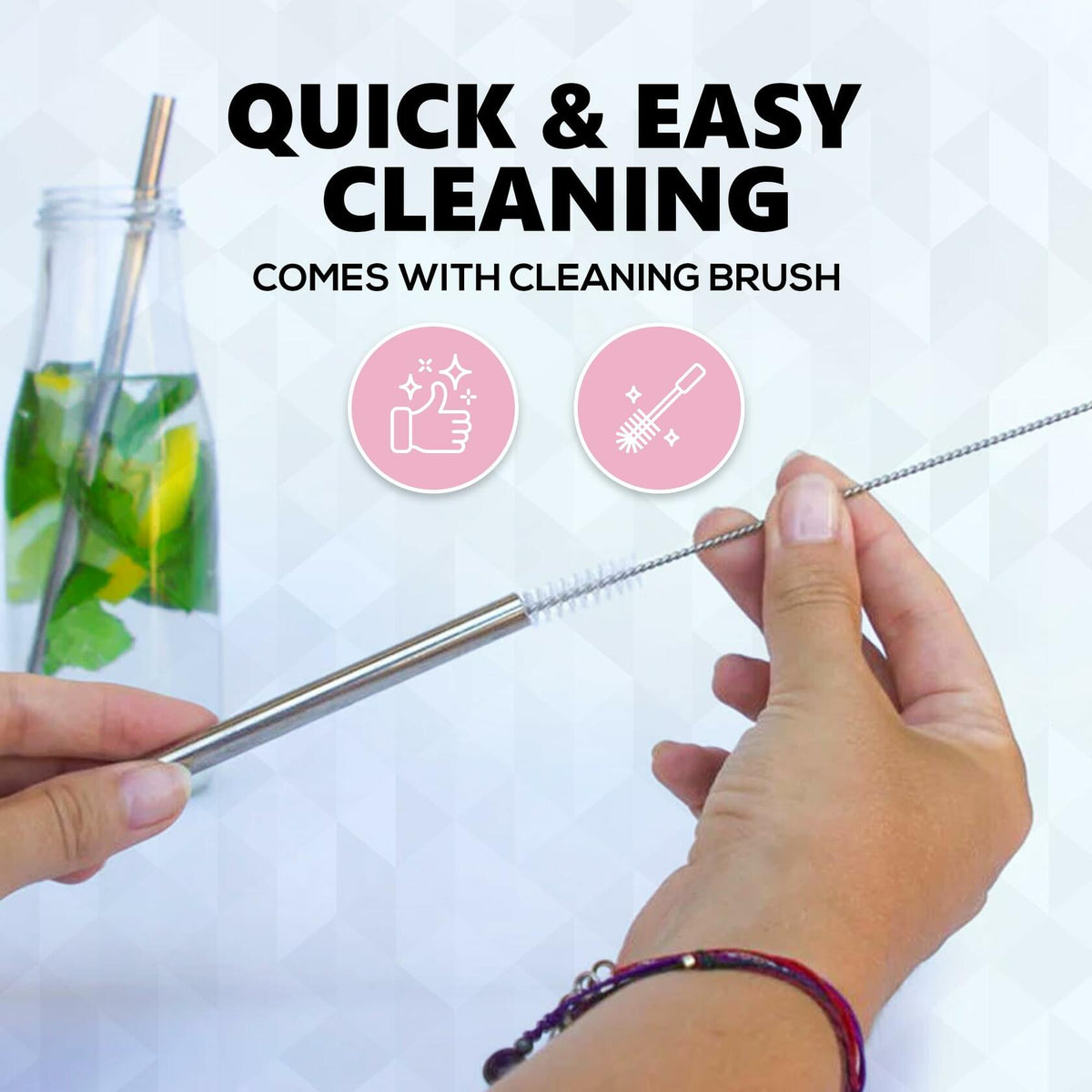 NightCap Straw Kit 2 Reusable Stainless Steel Straws w Brush Pouch Tips